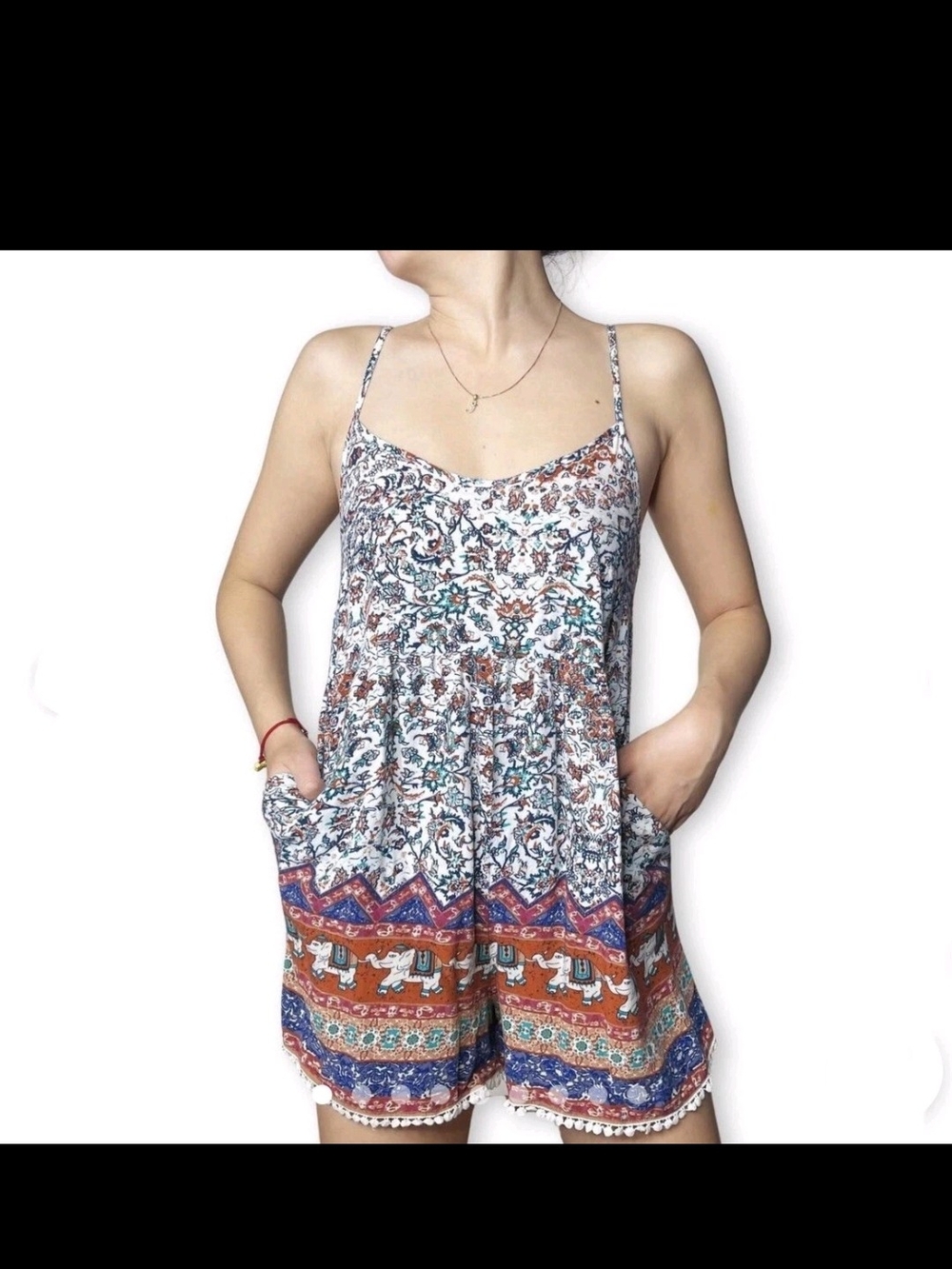 Xhilaration Multi-Print Spaghetti-Strap Romper - Elephant Boho
